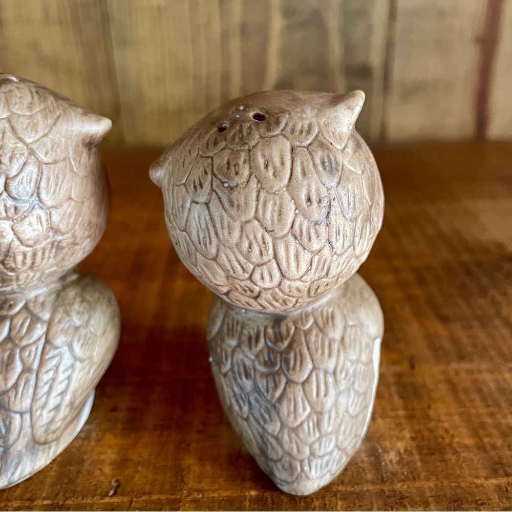 Owl Mr & Mrs Salt & Pepper Shakers WIDE EYE OWLS Anthropomorphic Ceramic Korea - Picture 5 of 6